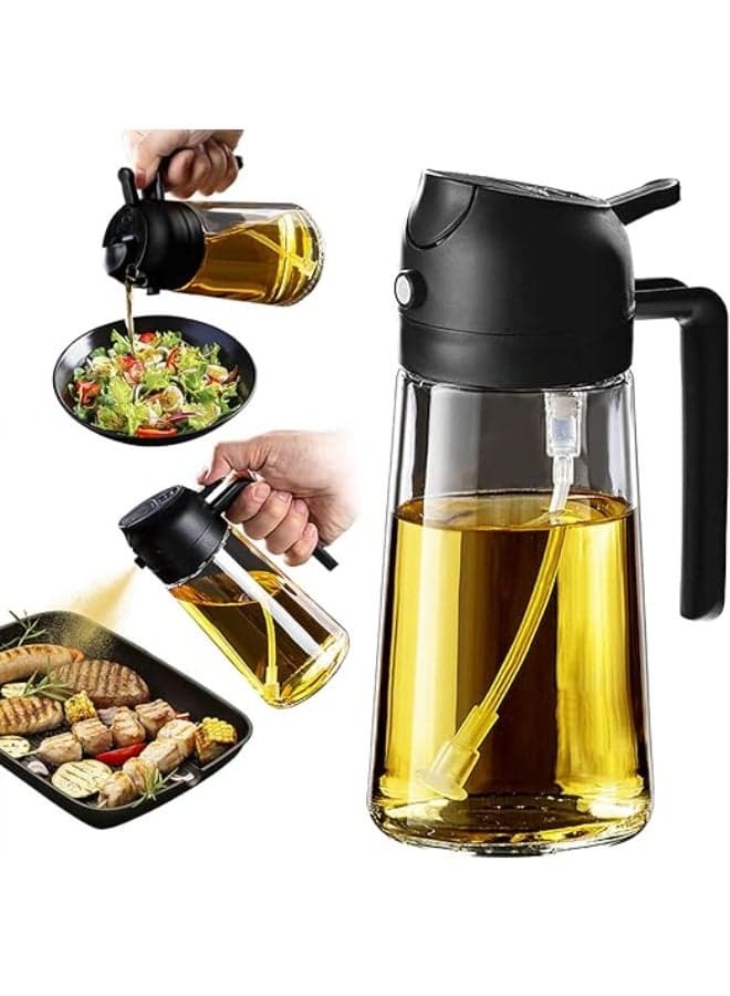 2 in 1 Oil Spray Bottle,Oil Dispenser Bottle,Oil Sprayer & Dispenser,Leak proof,for Cooking, Salads, Vinegar and Kitchen Accessories,470ml,Black