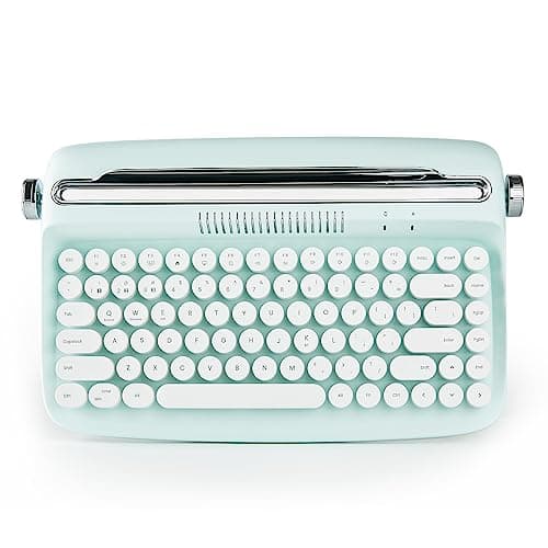 YUNZII ACTTO B303 Wireless Typewriter Keyboard Bluetooth Connection Cute Retro Aesthetic Design with Integrated Stand for Tablet Phone PC and WinMacAndroid B303 Sweet Mint