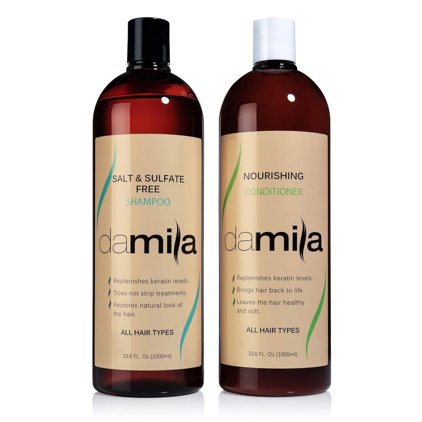 Salt & Sulfate Free Shampoo & Conditioner for Keratin and Color Treated Hair - Professional Keratin Value Pack for Damaged, Frizzy, Curly, Dry & Thin Hair - Shampoo Sin Sal - 33.8 Fl Oz