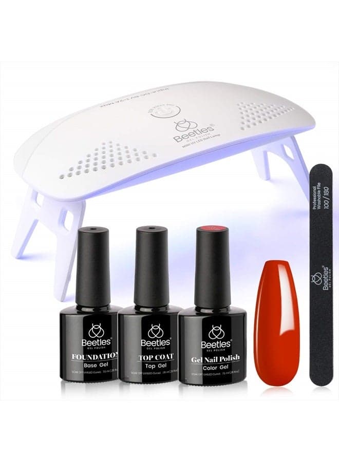 Beetles Red Gel Nail Polish Kit with UV LED Light and Base Gel Top Coat Starter Kit, Soak Off Popular Red Gel Polish Set with Nail Lamp Nail File for DIY Home Manicure Gift Box