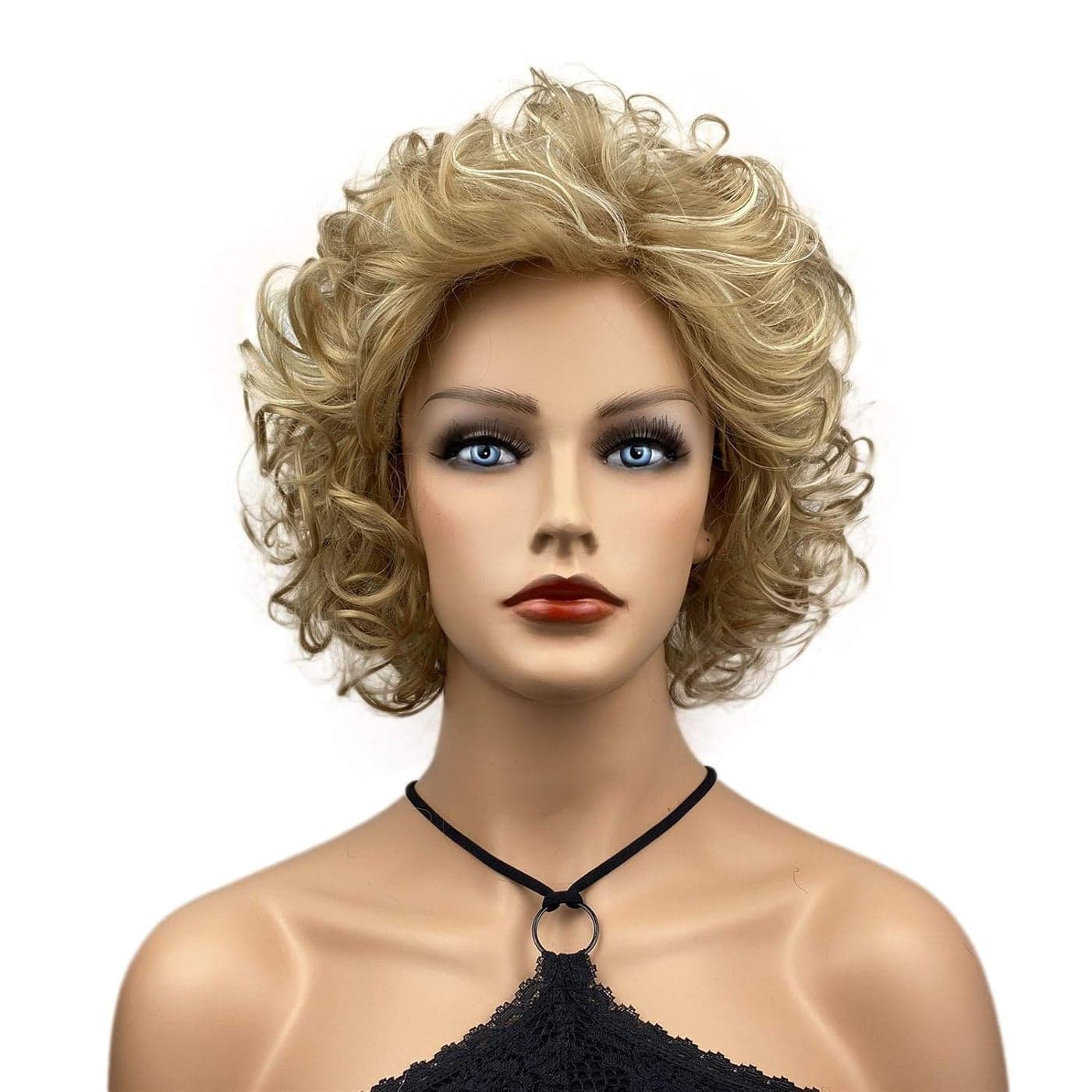 Wiginway Short Curly Wavy Blonde Wigs for Women Heat Resistant Synthetic Hair Natural Looking Fashion Wigs