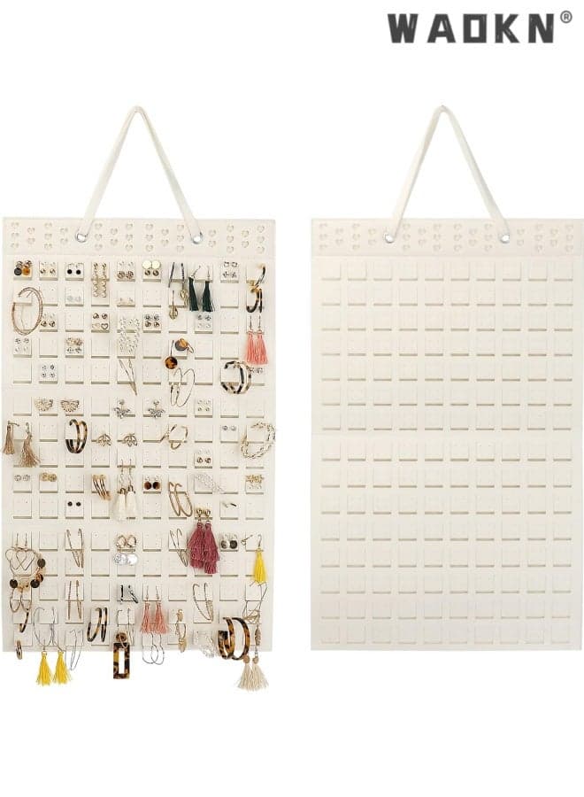1pack Hanging Earrings Organizer & Holder - 20 Hooks, Holds Up To 300 Pairs, Compact Design, Soft Material, Earring Hanger & Display for Women & Girls , Felt material hanging wall jewelry storage , beige.