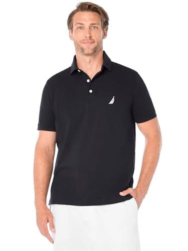 Nautica Men's Short Sleeve Solid Stretch Cotton Pique Polo Shirt Shirt, True Black, X-Large