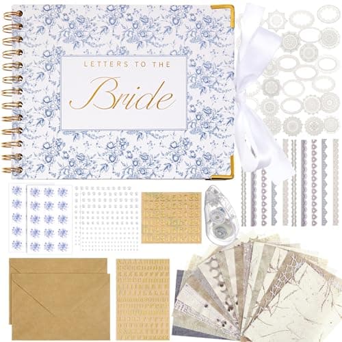 Humyoun Wedding Guest Book Letters to The Bride Scrapbook Wedding Memory Book Bridal DIY Blank Paper Scrapbook Photo Album Guest Sign with Pearl Stickers(8.5 x 7 Inch,Floral,Blue)
