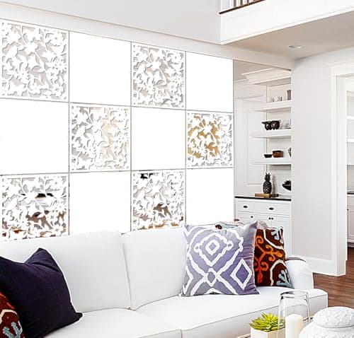 Lchen Hanging Room Divider Panel, 12 Pieces White Screen Panels Solid Board Cut Room Partition Home Decoration(Mixed,15.7"x15.7"x0.03")