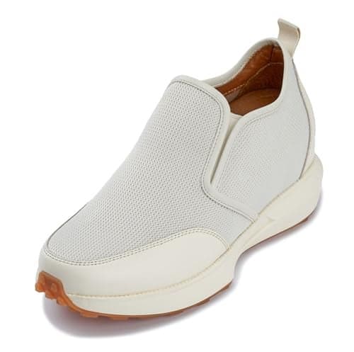 CALTO Men's Invisible Height Increasing Elevator Shoes - Off White Lightweight Mid-Top Casual Sneaker Loafer - 3.3 Inches Taller - J1434 - Size 10.5 D(M) US