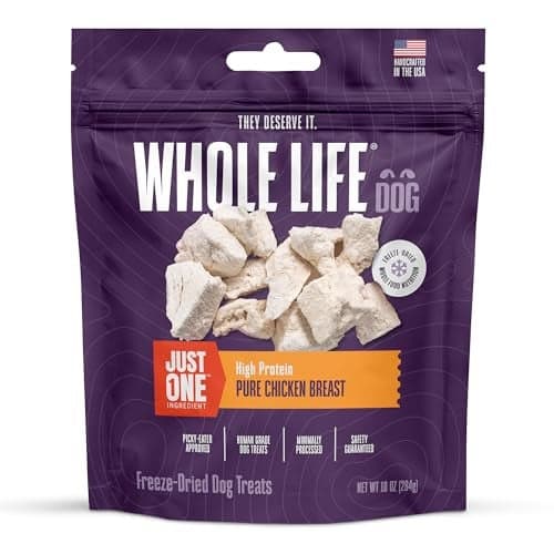 Whole Life Dog Just One Chicken Freeze Dried Dog Treats Human Grade High Protein Food Healthy Training Snacks Freeze Dried Food Toppers USA Made Natural Treats 10 oz Value Pack of 1