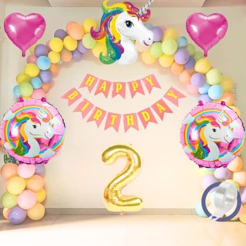 Mystic Toy Store 2Nd Birthday Decoration For Girls Unicorn Theme Boys Kids Baby Girl For 2 Year With Unicorn Foil Pink Heart Pink Purple Yellow Mint Orange Blue Pastel Balloons Banner,58 Pcs