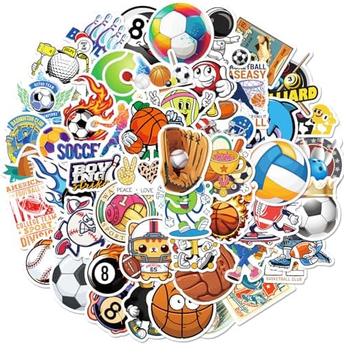 100 Pack Sports Stickers Sports Football Soccer Baseball Basketball Party Favors Sports Ball Stickers for Water Bottles Laptop Birthday Decorations