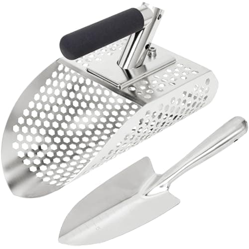Sand Scoops for Metal Detecting, Stainless Steel Metal Detector Scoop with Digging Tool, Sand Sifter Shovel, Metal Detector Accessories, Heavy Duty Metal Detecting Shovel, Sand Flea Rake for Beach