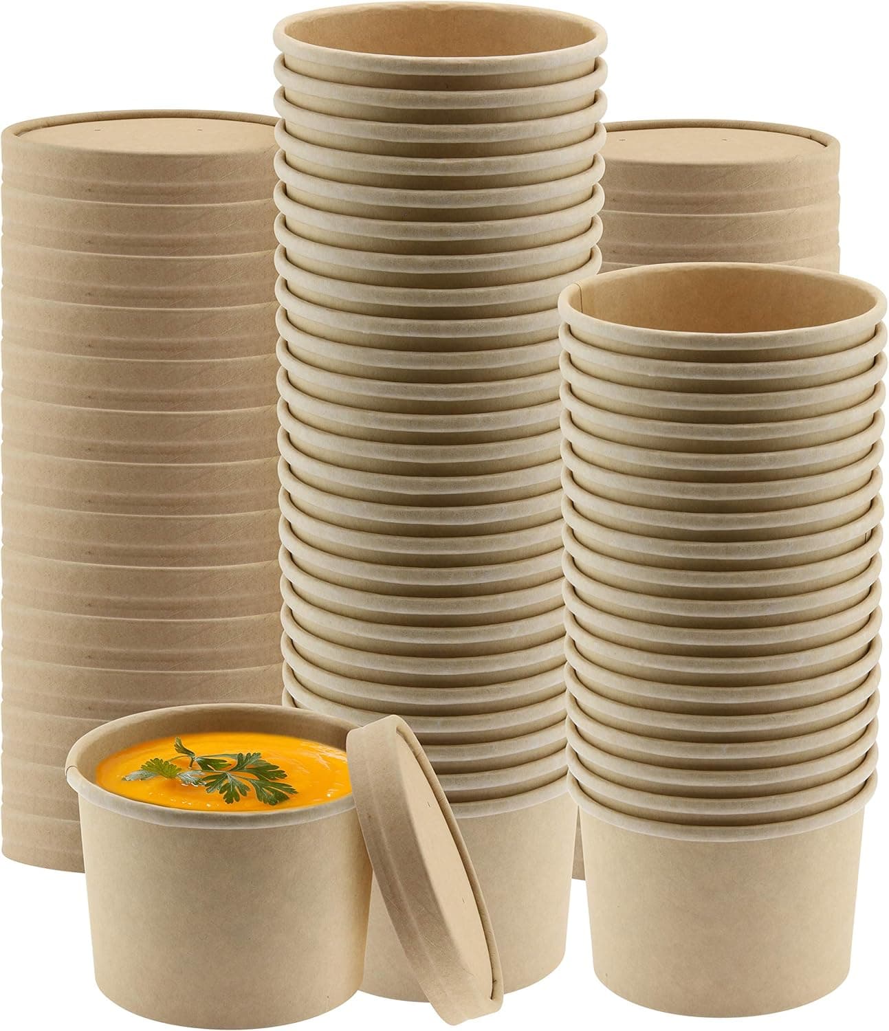 NYHI Kraft 50 Pack 12 oz Small Paper Bowls Soup Storage Containers With Lids Insulated Take Out Disposable Food Storage Cups For Hot Cold Foods To Go Bowls With Vented Lids