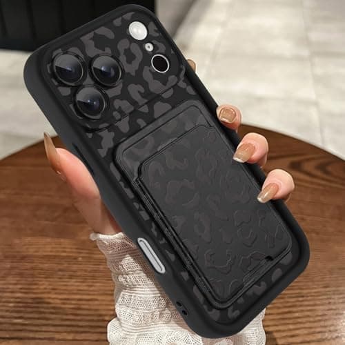 MOWIME Compatible with iPhone 17 Pro Max Case with Card Holder (1 Card), Cheetah Print Shockproof Soft TPU Protective Cover Women Girls, Anti Scratch Wallet Case for iPhone 17 Pro Max 6.9 Inch, Black