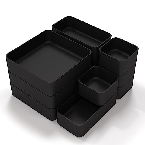 11-Piece Stackable Drawer Organizer Set, Multi-size Desk Drawer Organizer Trays Vanity Storage Bins for Storing Makeup, Stationery, Utensils in Bathroom Dresser, Office and Kitchen