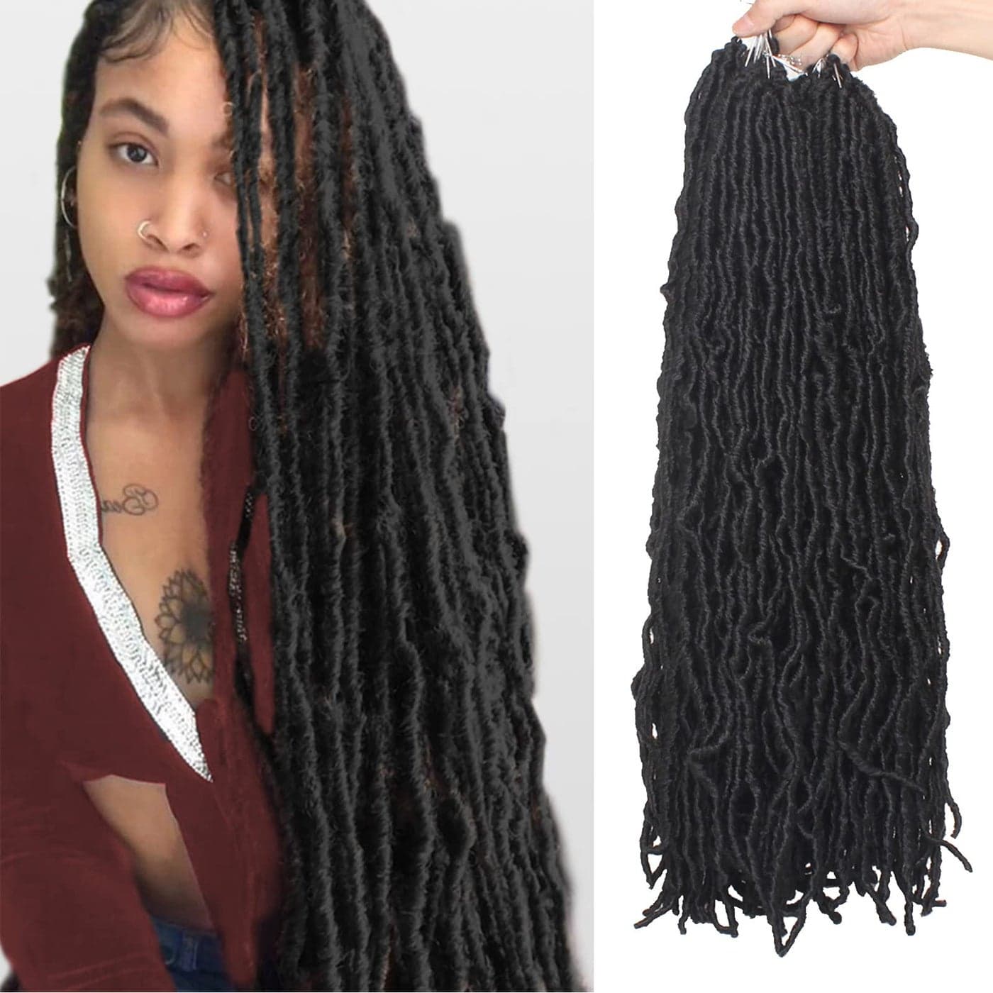 24 Inch New Faux Locs Hair 2Packs Most Natural Black Faux Locs Crochet Braids Hair Synthetic Curly Wavy Soft Locs Goddess Locs Braiding Hair Extensions for Women 24 Inch 1B