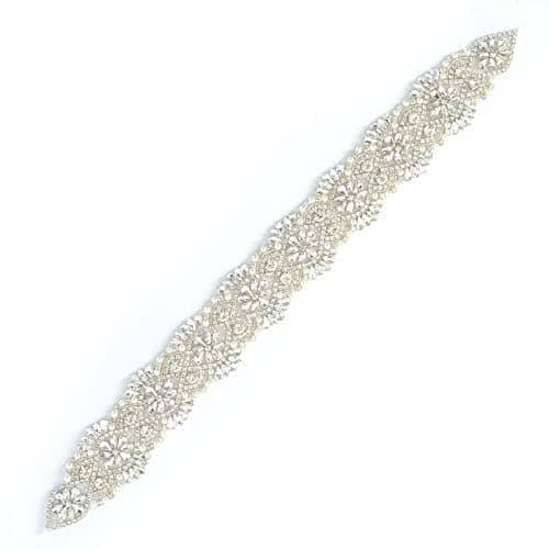 ShiDianYi Women's Rhinestone Applique Wedding Belt, Silver, 1.8x19.5in