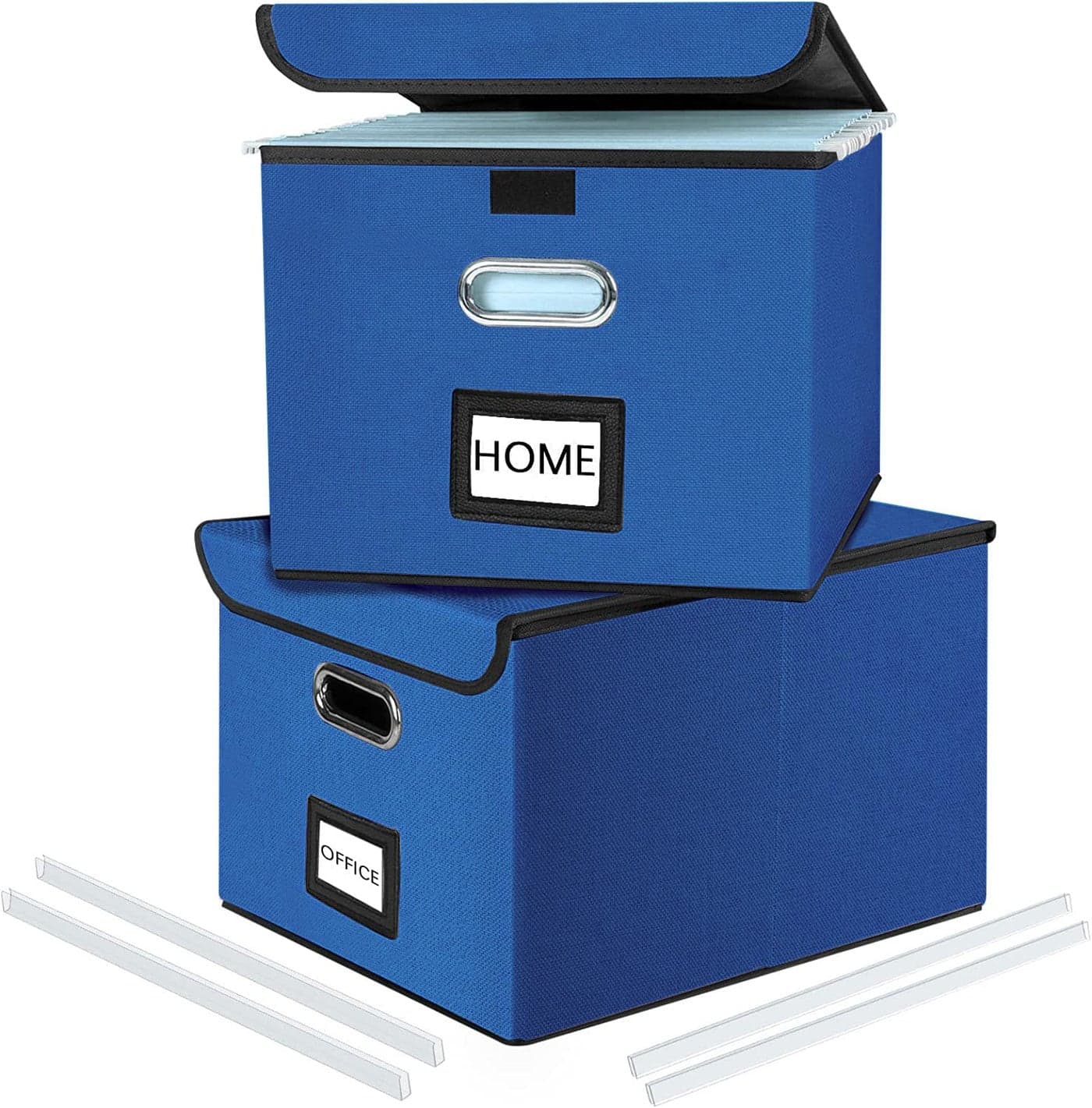 Huolewa Decorative File Organizer Boxes Office Document Storage with Lids Portable Collapsible Linen Hanging Filing Storage Boxes for OfficeDecorHome Royal Blue 149 x 127 x 108 inch 2 Pack