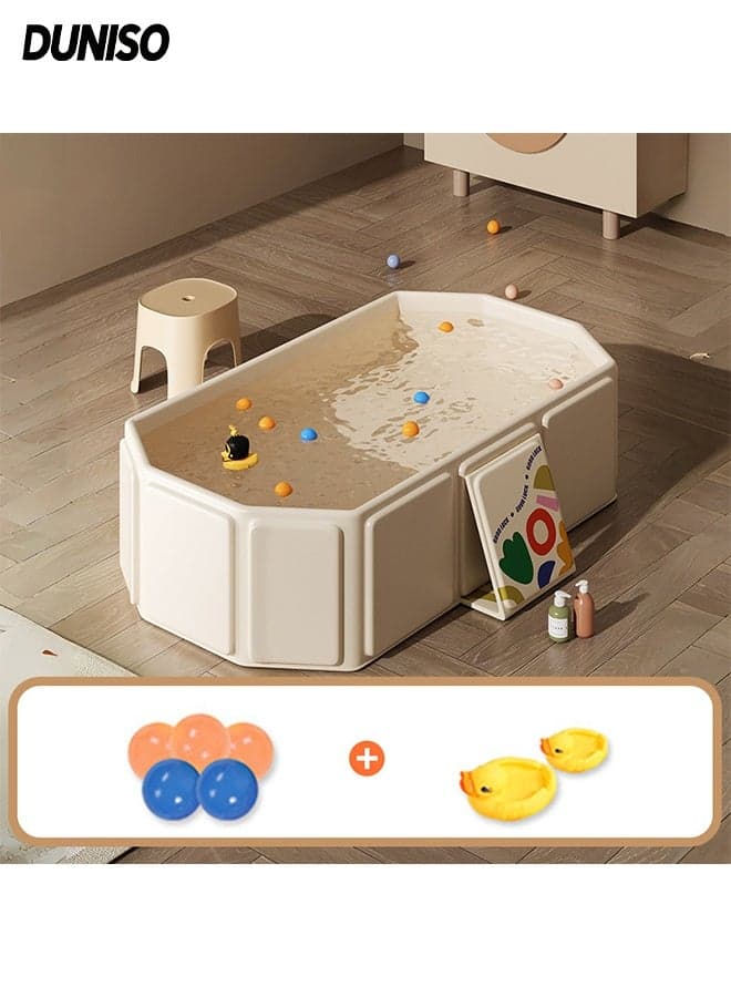 Foldable Baby Bathtub,Portable Kids Shower Bath Basin with Support on Both Sides,Non-Slip Toddler Bath Tub with 5 Ocean Balls and 2 Duck Toys,Easy Storage,Heat-Resistant & Durable,for 0-8 Years Kids