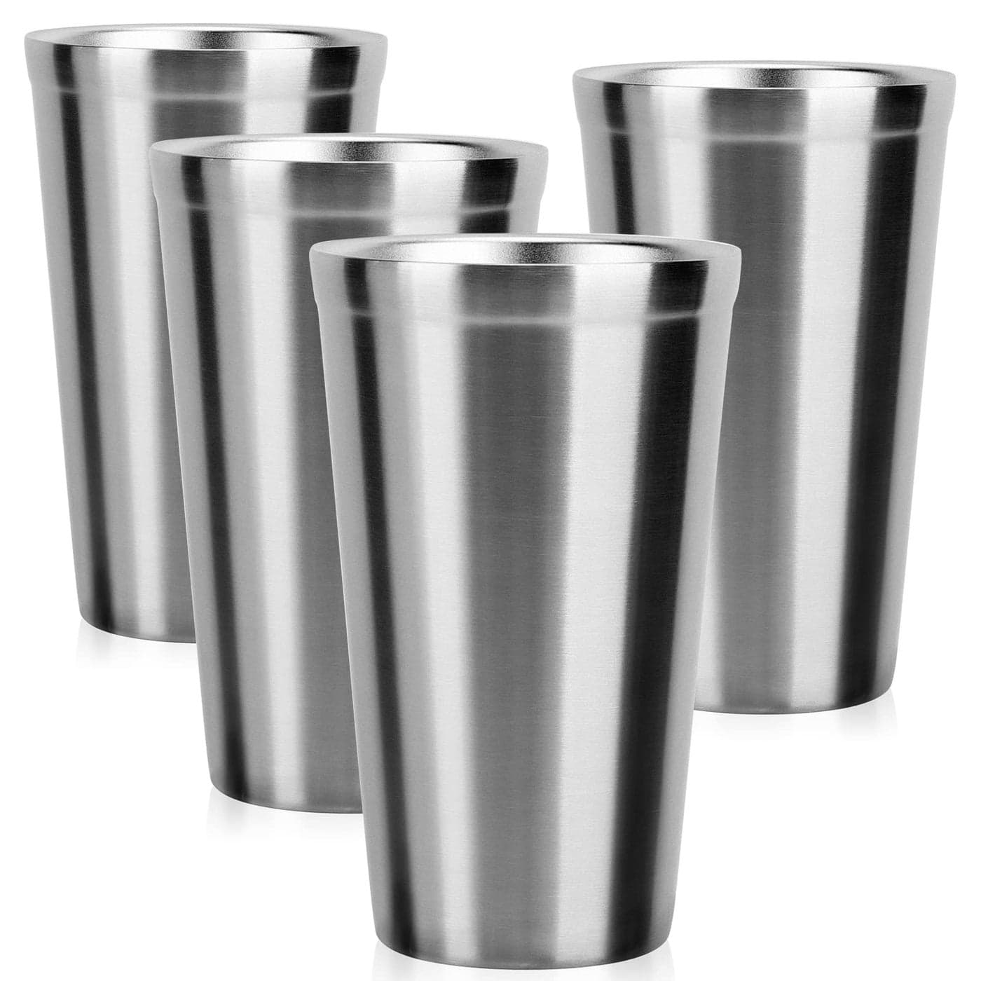 Beasea Stainless Steel Cups 16 oz, 4 Pack Stainless Steel Tumbler Stackable Double Wall Vacuum Insulated Metal Drinking Glasses for Home Restaurant Ofiice Party Camping