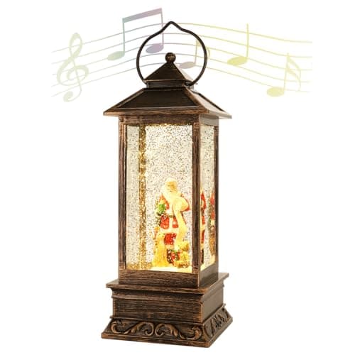 Musical Rotating Christmas Snow Globe Lantern with Santa Claus - Lighted Sparkling Water Lantern with 8 Festive Songs & Timer, Indoor Christmas Decorations for Home/Party
