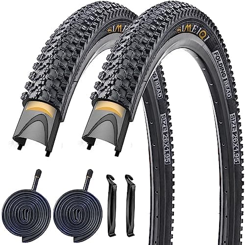 24/26/27.5 X 1.95 Inch Folding Bike Tires with 3mm Anti Puncture Proof Protection Plus 32mm Inner Tubes Schrader Valve for Mountain Bicycles (26X1.95/2 Tires 2 Tubes)