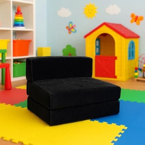 PUM PUM Kids Sofa Cum Bed – 2-in-1 Convertible Foldable Toddler Couch, Soft & Comfortable Foam Seating for Playroom, Nursery & Bedroom,Black