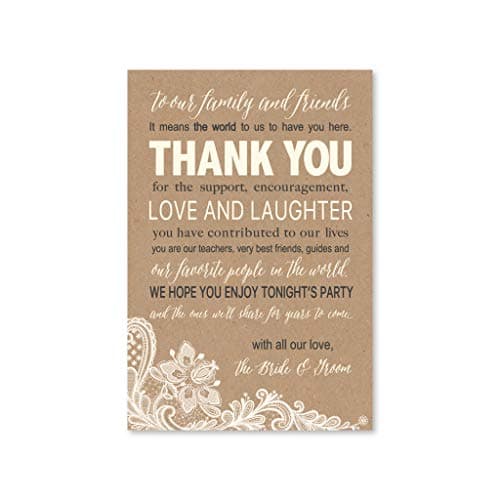 Hadley Designs 50 Wedding Kraft Thank You Place Cards, Favors For Family & Guests