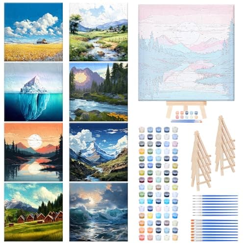 RoundFunny 8 Set Paint by Numbers Kit for Adults with 8x8 Inch Mini Simple Painting Canvas Wooden Frame Easel Acrylic Paints Brushes Funny Numbers Drawing Kit for Gift Home Wall Decor(Elegant Flight)