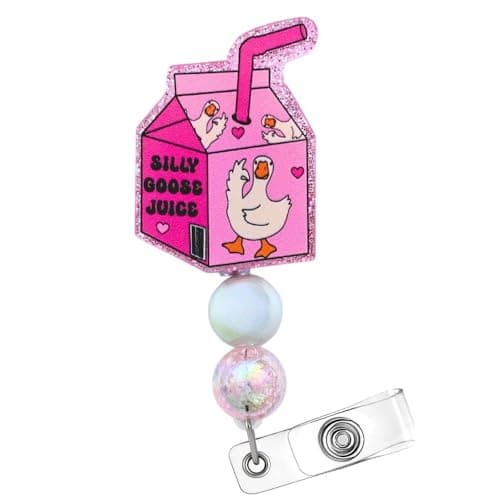 Silly Goose Juice Badge Reel Cute Funny Retractable Clip for Nurse RN Teacher Card Medical Student Pediatric Mental Health Decorative Work Accessories Lanyards Healthcare Workers Gifts