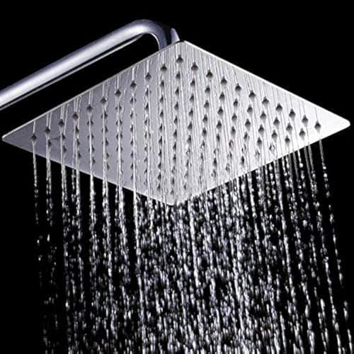 Aquieen Stainless Steel Overhead Shower with Rub-bit Cleaning System, 8x8 Inches Rounded Square Design, Wall-Mounted Luxury Shower System, Chrome Finish, Contemporary Bathroom Fixture