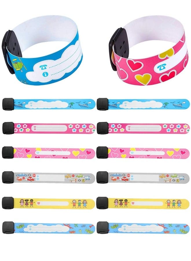 12 Pcs Children Safety ID Wristband, Reusable Identification Bracelets Adjustable Waterproof ID Bands for Boys and Girls