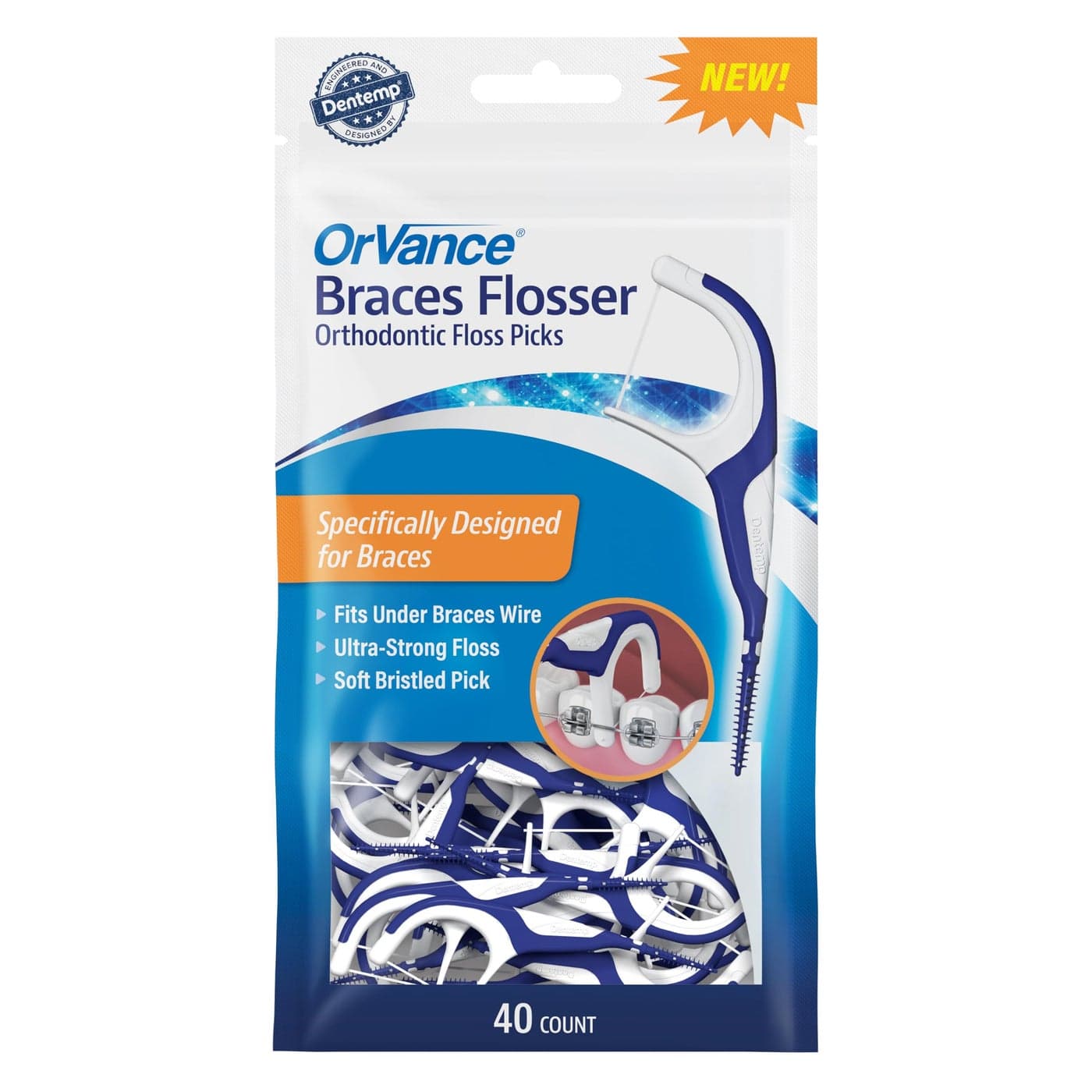 OrVance Braces Flosser - Designed for Braces for an Easy & Effective Clean, Ultra Strong Floss - 40 Count (Pack of 1)