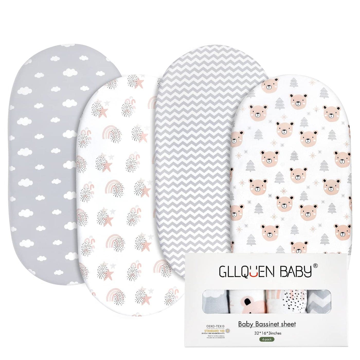 Gllquen Baby Bassinet Sheets 4 Pack Breathable Cozy Fitted Mattress Sheet Elastic Travel Crib Fashionable Floral Pattern Standard Cradle Safe Sheets for Baby Boy Girls 32X16Rainbow