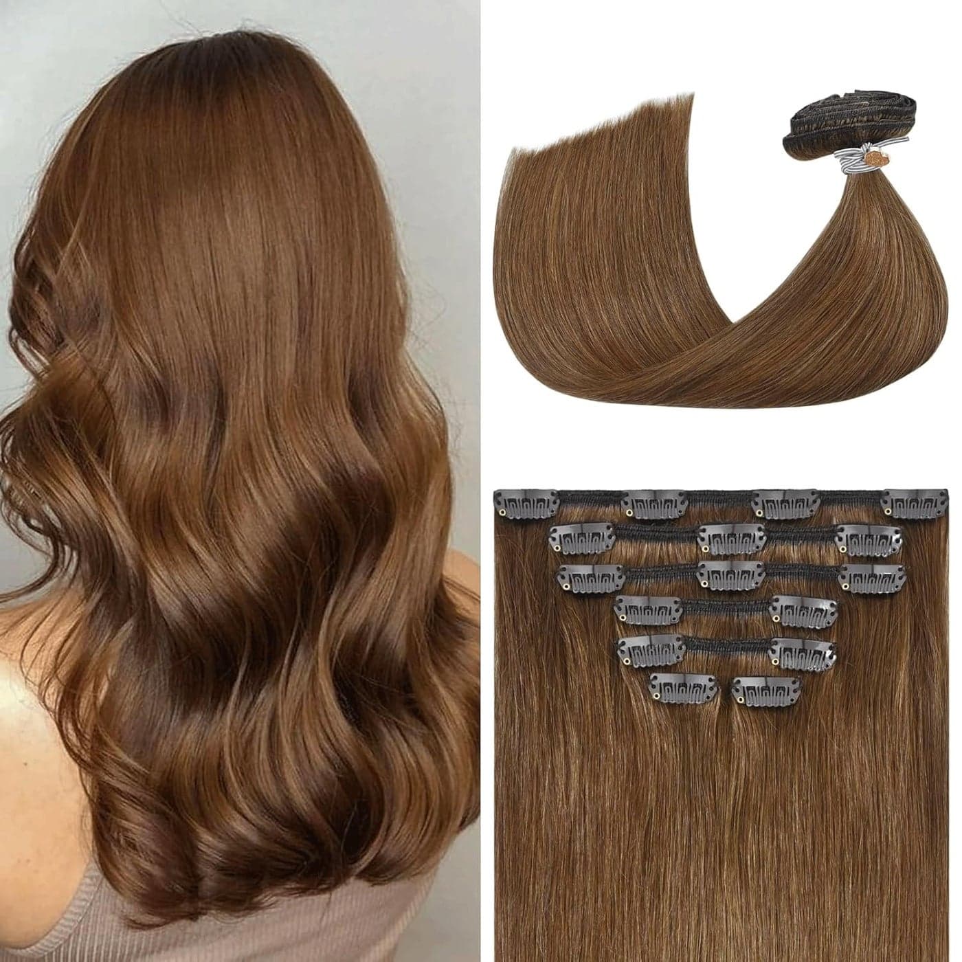 Aison Light Brown Hair Extensions Clip in Real Human Hair 70G 100 Remy Human Hair Clip in Extensions for Women 7pcs 16clips 18 Inch 6 Brown Hair ExtensionsChestnut Brown Hair Extensions