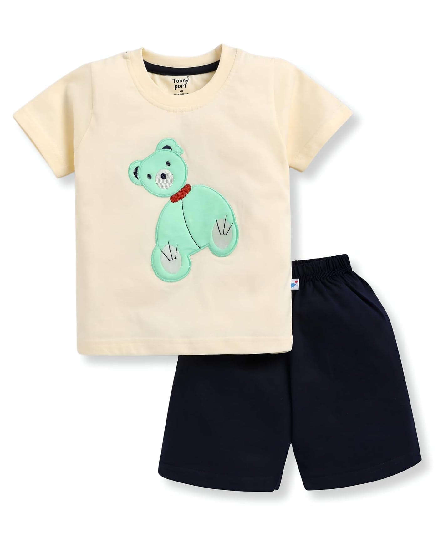 Toonyport Kids Teddy Bear Half Sleeve T-Shirt and Shorts Set for Boys (Cream) (6 Months -12 Months, Cream)