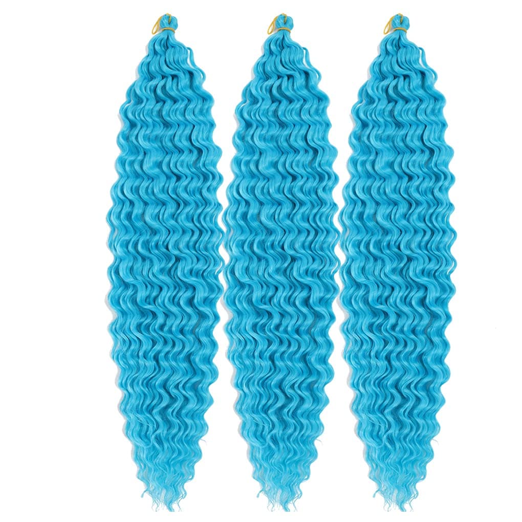 24inch Ocean Wave Braiding Hair Extensions 3packs Long Deep Curly Wave Braid Hair Synthetic Twist Ripple Crochet Deep Wave Braids Hair for Women 100gpack24Blue