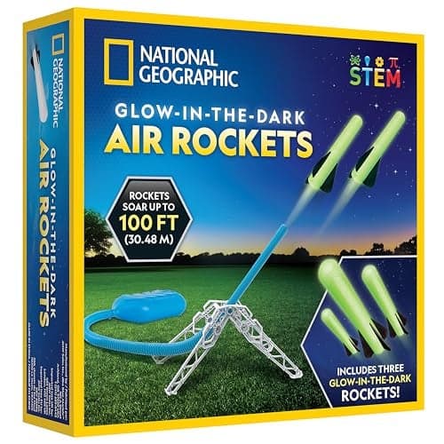 National Geographic Air Rocket Launcher Toy - Launch Glow in The Dark Rockets up to 100 Feet, Kids Outdoor Toys, Toys for Kids 8-12, Glow in The Dark Toys, Rocket Kit, Fun Outdoor Toys
