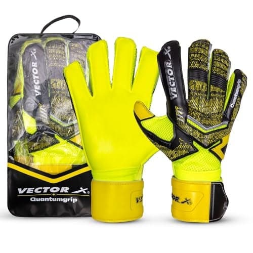 Vector X Quantum Goalkeeper Gloves, Soccer Gloves, Goalie Gloves, Breathable Football Gloves| 4mm Latex Material to Give Protection| for Kids Youth & Adult (Yellow, Size: 10)