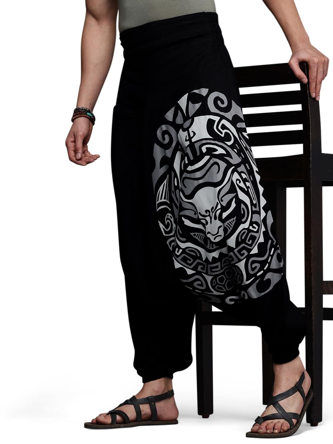Boho Pants Elastic Ankle Harem for Men Exercise Pajama Jogger Loose Boho Aladdin Pant Fate Weaver BlackGrey XLarge