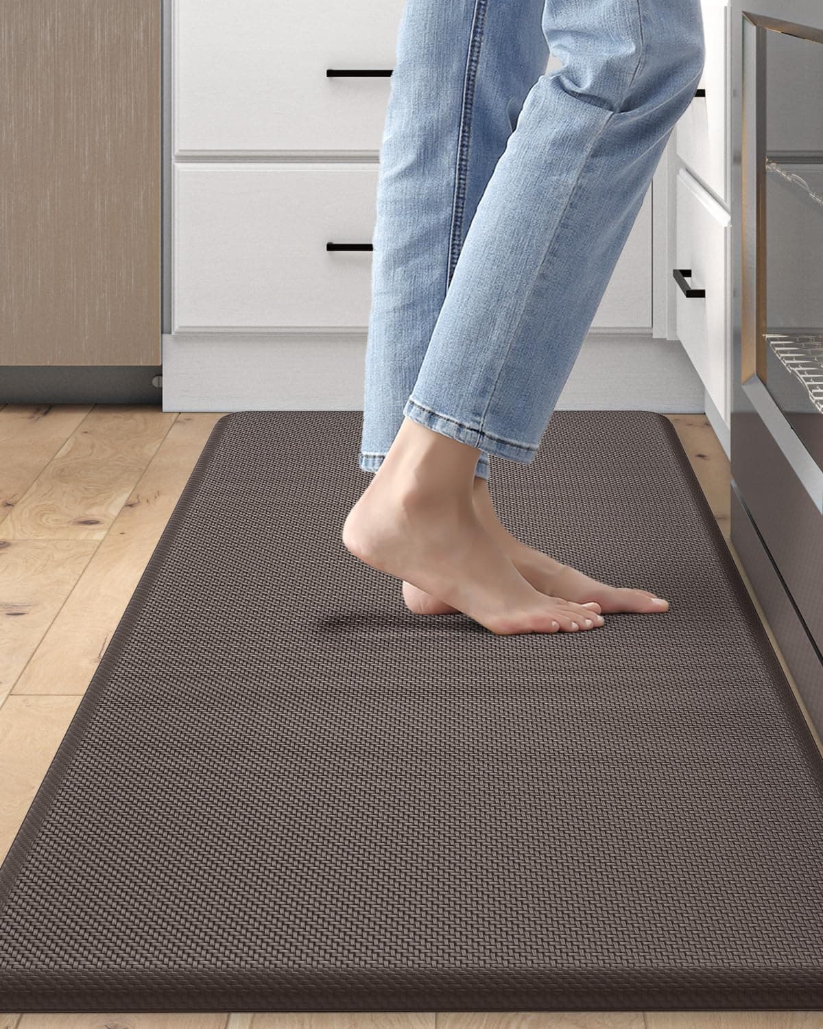 DEXI Kitchen Mat Cushioned Anti Fatigue Non Slip Waterproof Comfort Standing Floor Rug for Kitchen Office Sink Laundry 39x20 Brown