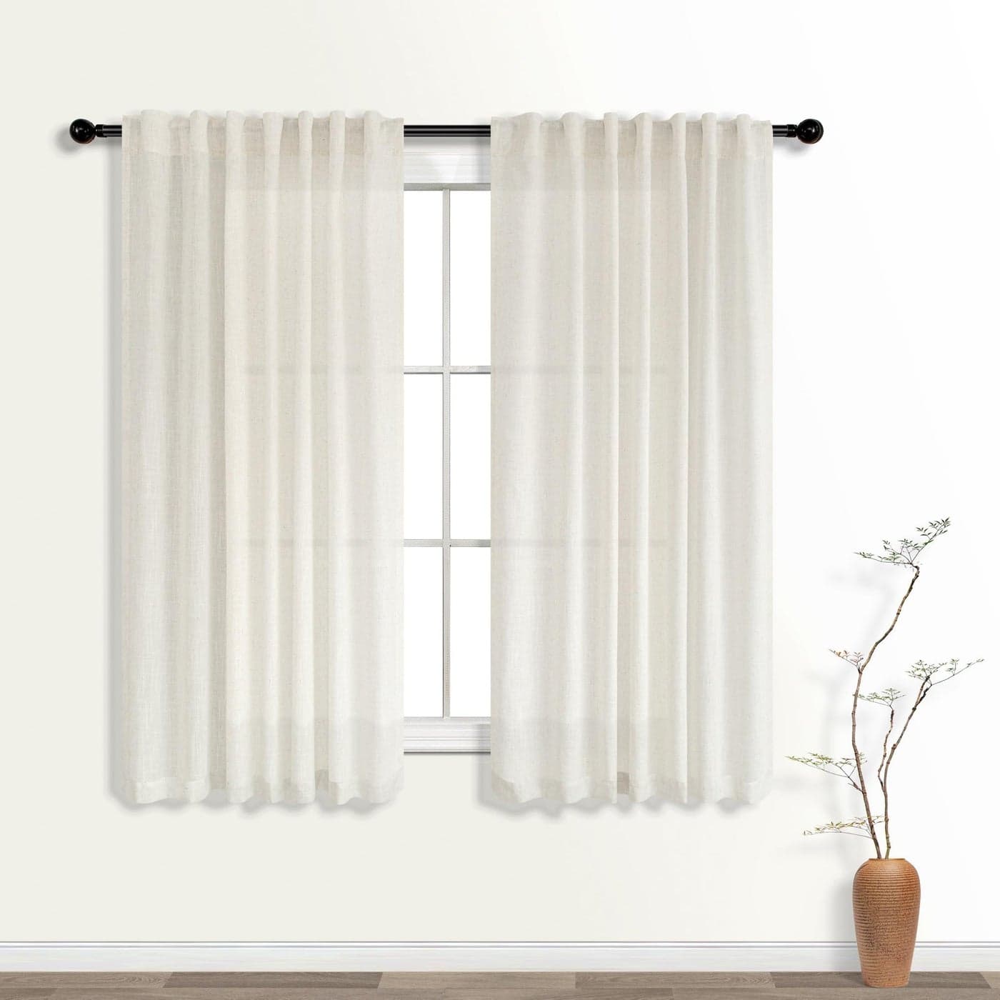 KOUFALL Bathroom Curtains Window Short54 Inch Length Sheer Semi Privacy Linen Small Curtain for Bedroom 48 Windows52x54 in Long2 Panels Set