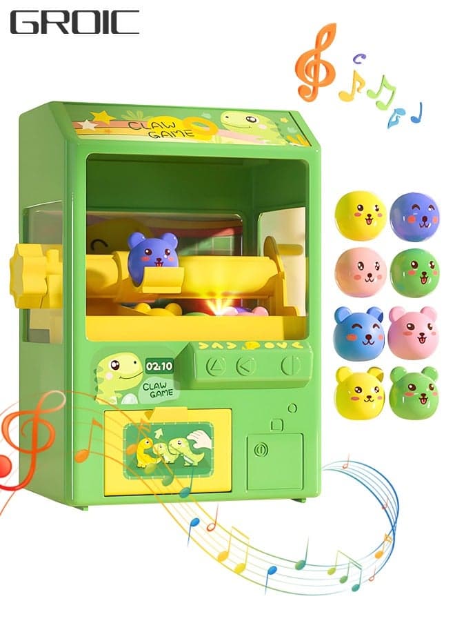 Mini Claw Machine with 8 Small Cartoon Ball, Electronic Arcade Game Indoor Toy with Music & Light Slam Dunk Claw Machine, Miniature Candy Grabber for Kids Party Game