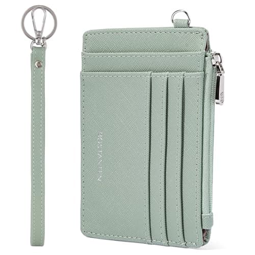BOSTANTEN Small Wallet For Women RFID Leather Credit Card Holder Slim Wristlet Keychain Wallet With Zipper Pocket Light Green