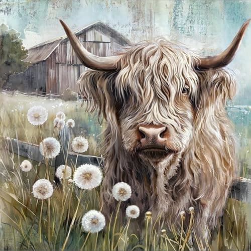 ARPADAMO Diamond Art Kits for Adults5D Highland Cattle Diamond Painting DIY Animal Diamond Art Diamond Painting Kits for AdultRound Full Drill Diamonds Diamond Art Kits for Home Decor12x12inch
