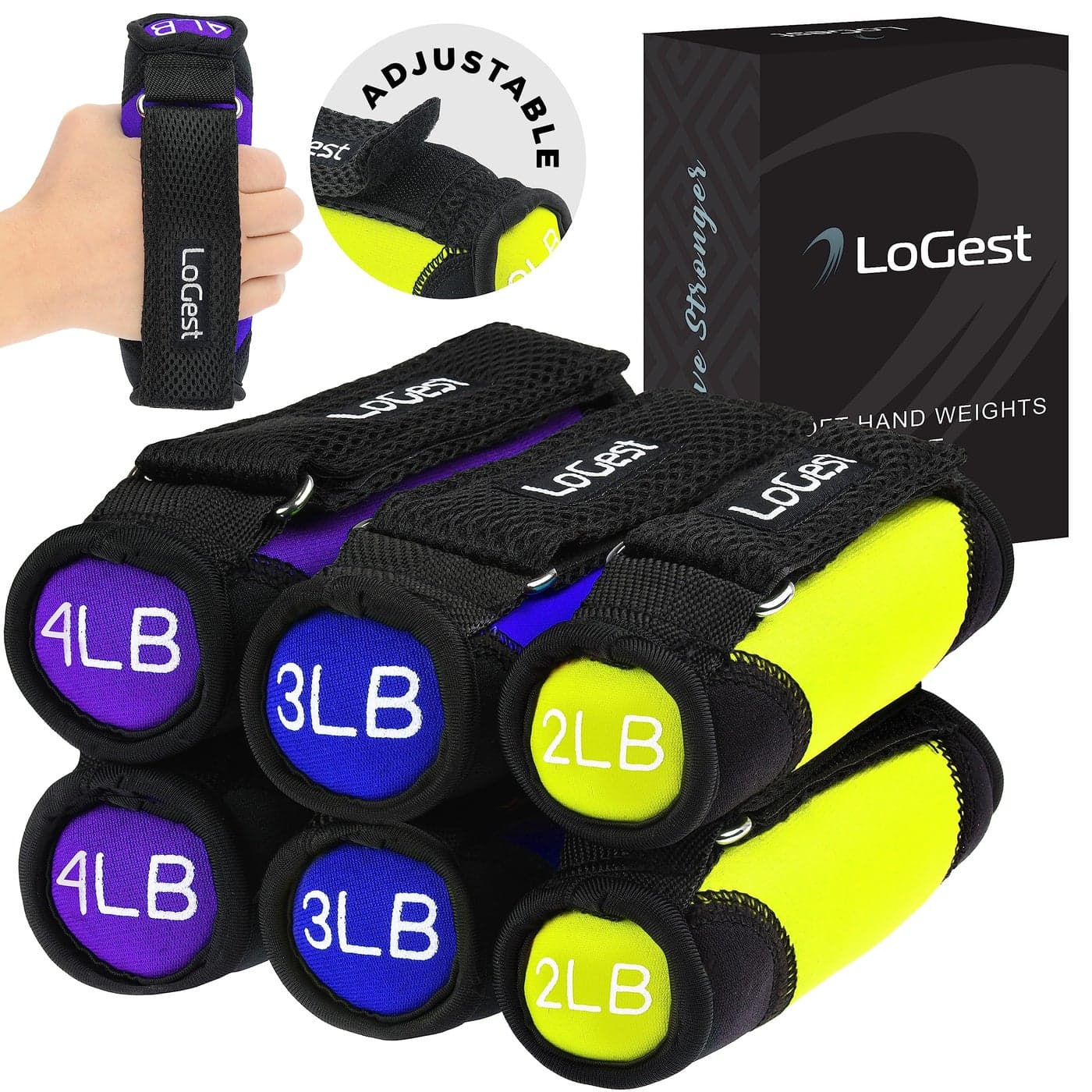 LoGest Soft Hand Weights with Adjustable Straps Comes in 1LB Weights 2LB or 3LB 4LB Comfortable Secure Weighted Neoprene Dumbbells with Straps for Walking Running Cardio Workout Physical Therapy
