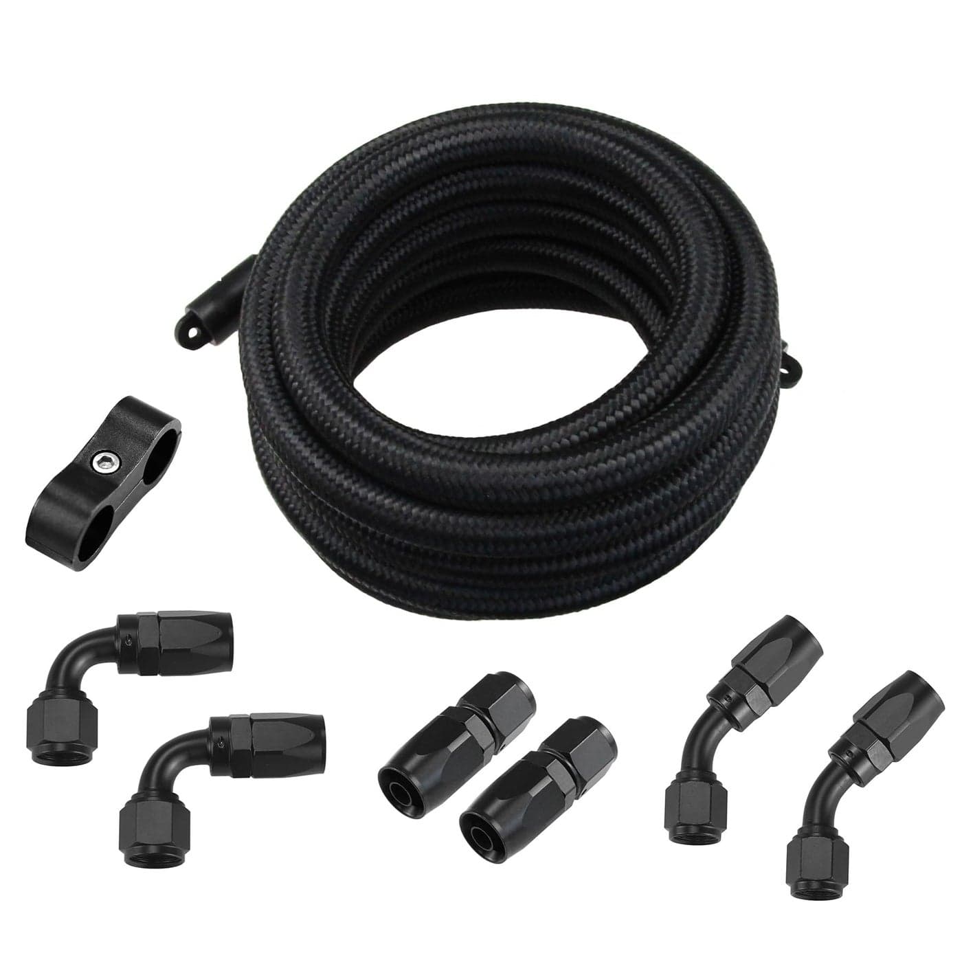 Ucreative 6AN CPE Fuel Hose Line Fitting Kit AN6 Nylon Braided Fuel Hose 10FT Black ID 034 inch 87mm