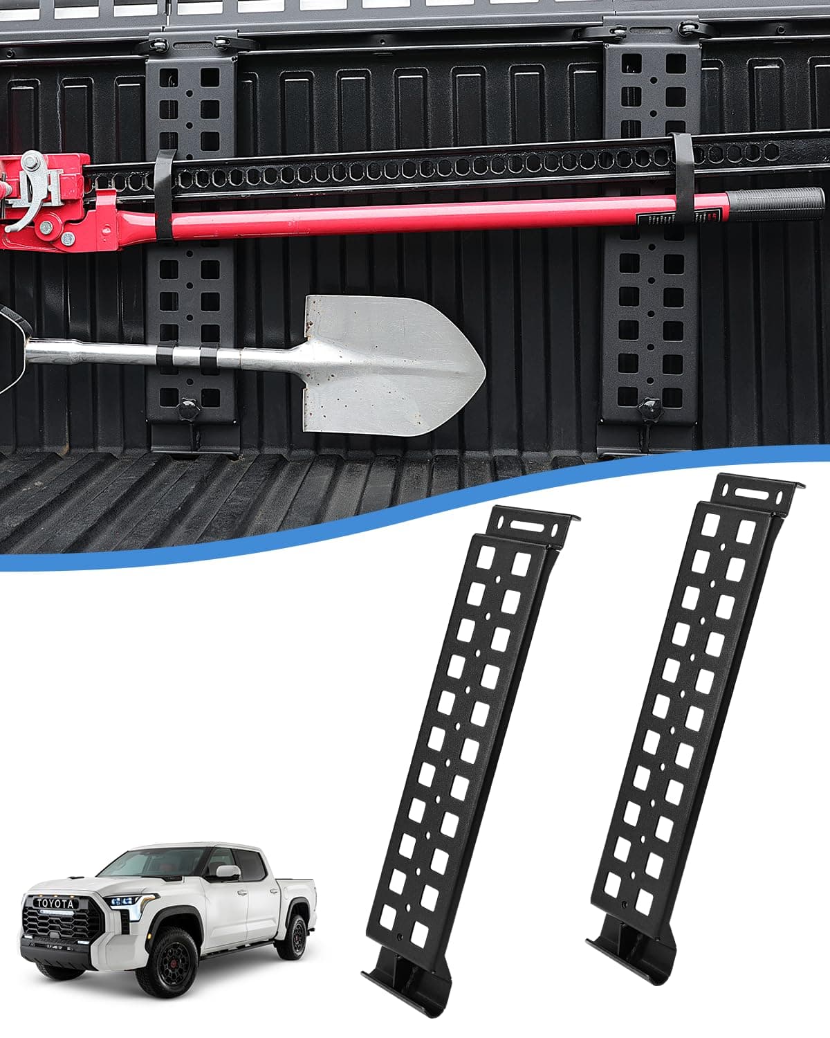 ROADER Tundra Bed Rail Modular Accessory Mount for Toyota Tundra 2022 2023 2024 Truck Bed Rail Mount Holder Brackets Rack System for Shovels Axe Recovery Boards Fuel Cans Other Accessories