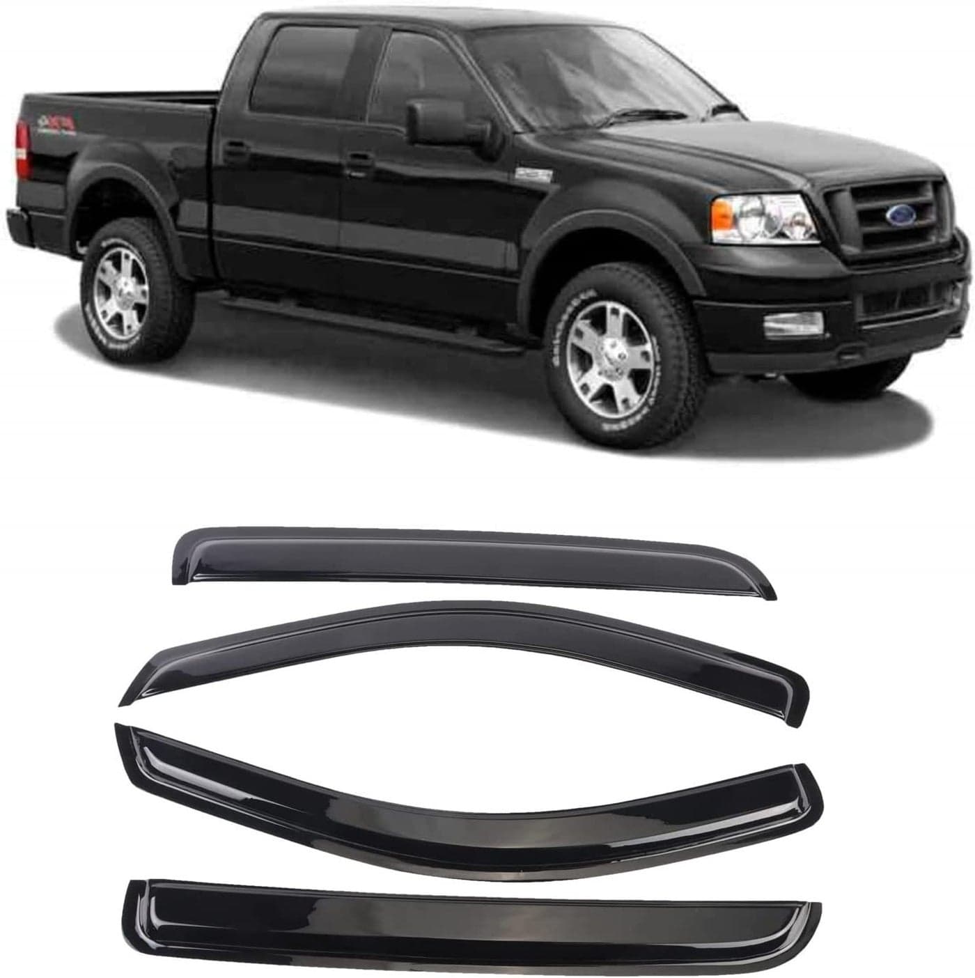 DYRDINSHOW Window Visor 4pcs TapeOn Rain Guards Vent Visor Wind Deflector Compatible with Ford F150 20042008 SuperCrew Cab 20062008 Lincoln Mark LT SuperCrew Cab 94443