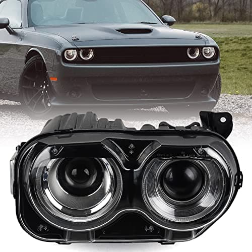 VLINCAR HID Headlights Assembly W/AIR Catcher Compatible with Dodge Challenger 2015 2016 2017 2018 2019 2020 2021 Xenon Model Headlamps Pair with Black Housing Head Lihgt Replacement Passenger Right