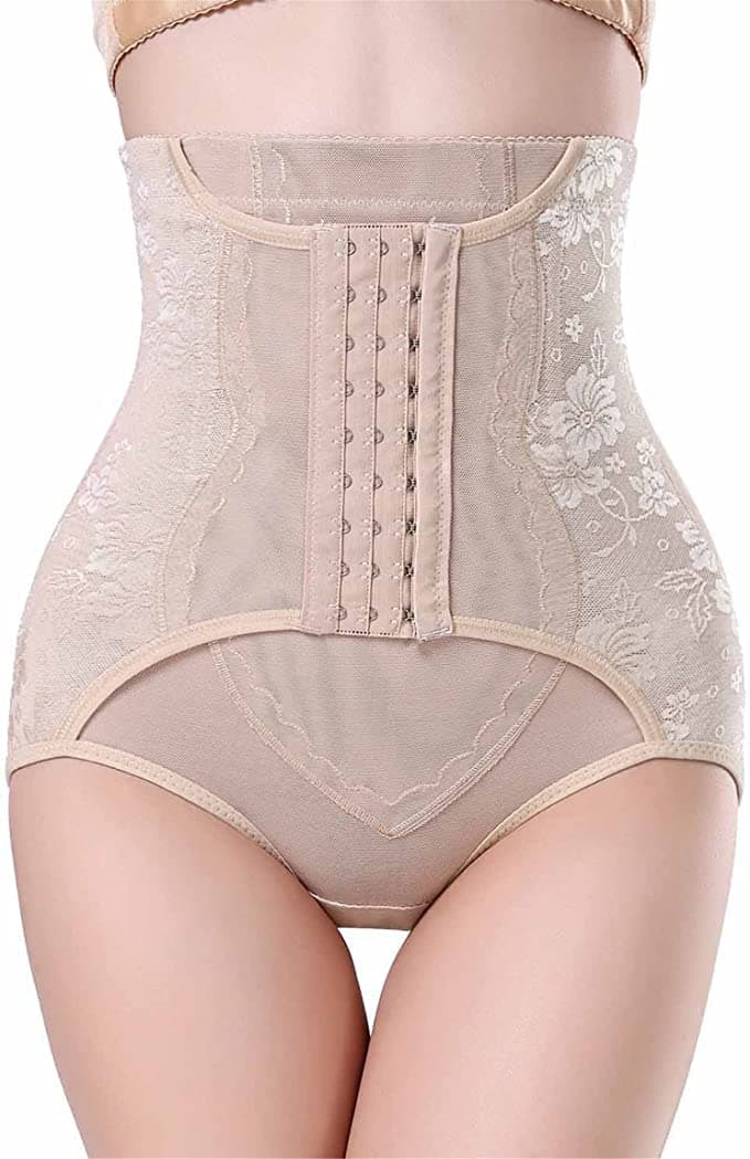 PLUMBURY Waist Shaper Tummy Control Shapewear Panty with Belt for Postpartum Recovery/Gym/Workout (Beige, 3XL)