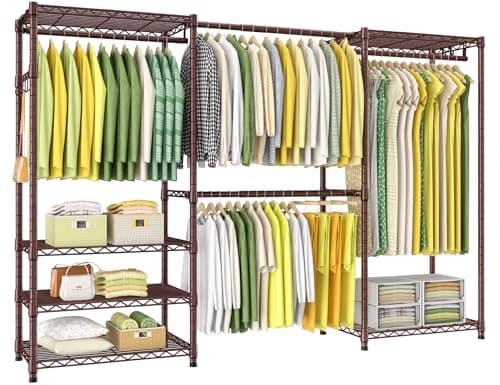 Ulif E1 Heavy Duty Closet Garment Rack, 6 Tiers Adjustable Metal Freestanding Expandable Clothing Storage with 4 Hanger Rods, Easy to Assemble Wardrobe, 71.4" H x (70" - 88.2") L x 14" D, Bronze
